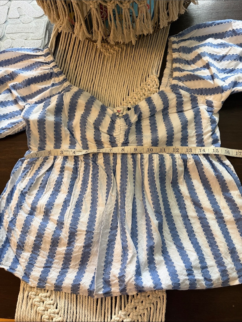 Vineyard Vines Blue & White Striped Puff-Sleeve Peplum Top Size Small - Picture 8 of 11